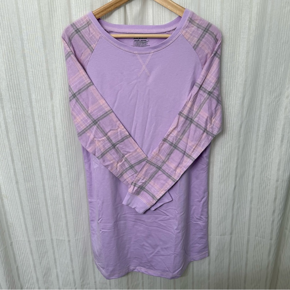NWOT🌙 Joe Boxer Lilac Plaid Glitter Long Sleeve Sleep Shirt Dress